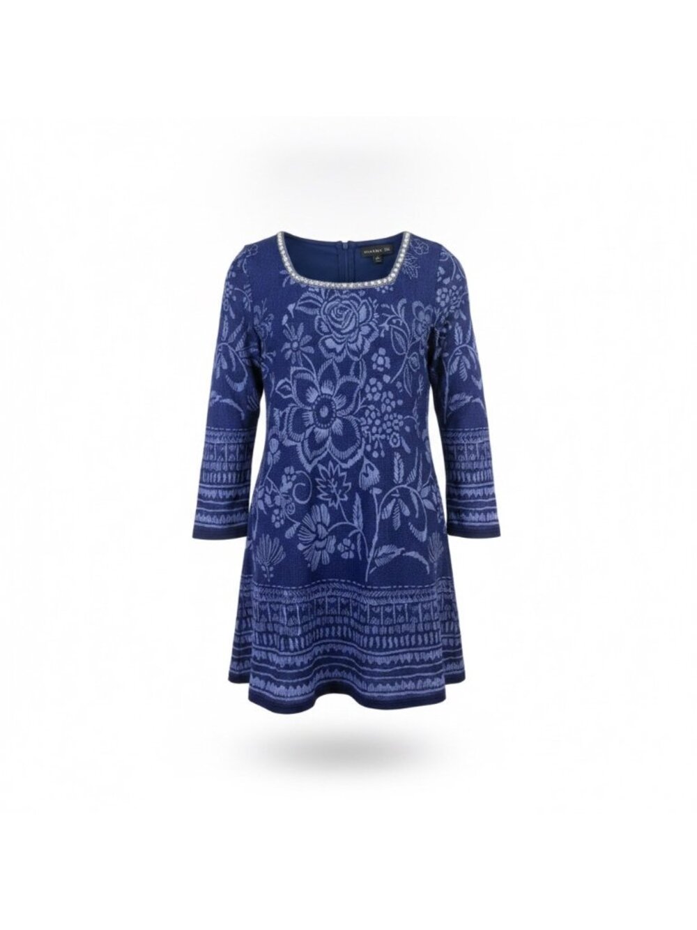 Harper 241 Womens Indigo Floral Print TunicShirt 3/4 Sleeves Size M